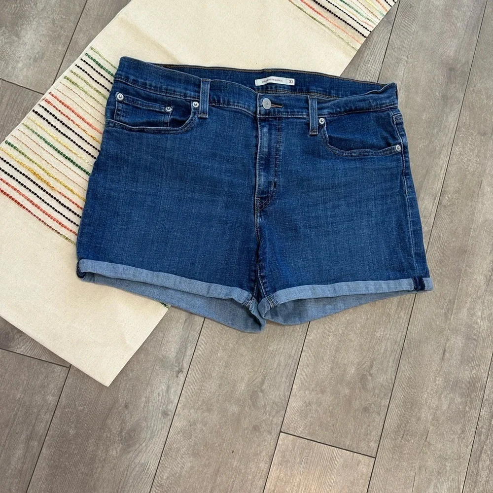 Levi’s Women’s Mid Length Shorts Rolled Cuffed Casual Blue Jean Denim Shorts